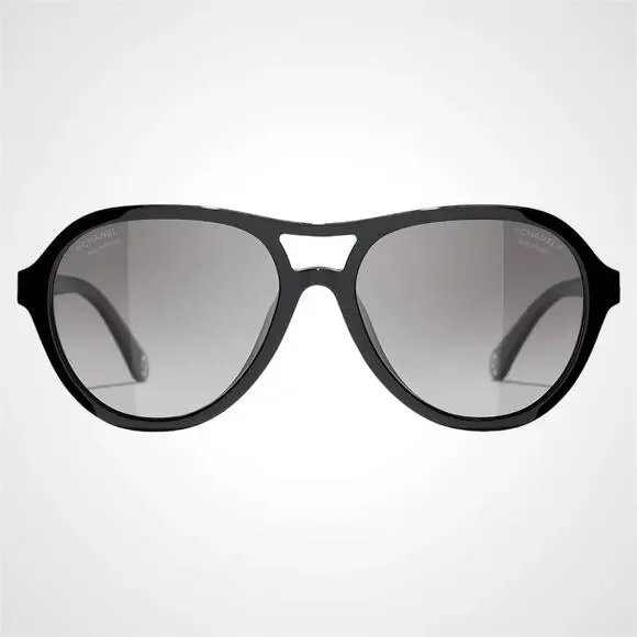 New CHANEL Sunglasses Black Polarized Lens Pilot Aviator 55mm - Picture 2 of 5